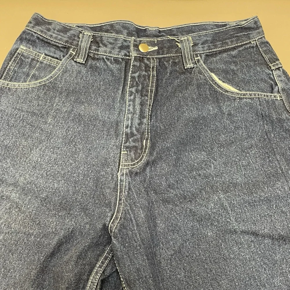 VTG Fubu Carpenter Shorts Men‎ 32 Blue Baggy Denim Embroidered Wide Leg Y2K Rap